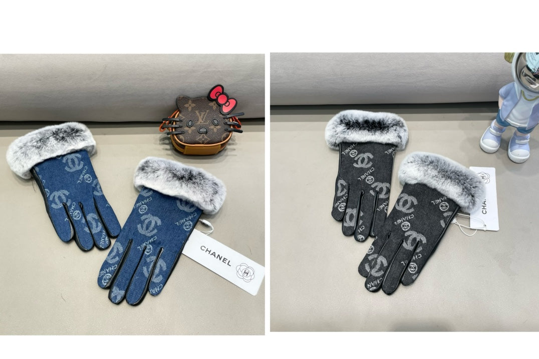 CHANEL GLOVES IN BLACK DENIM AND CALFSKIN 463797