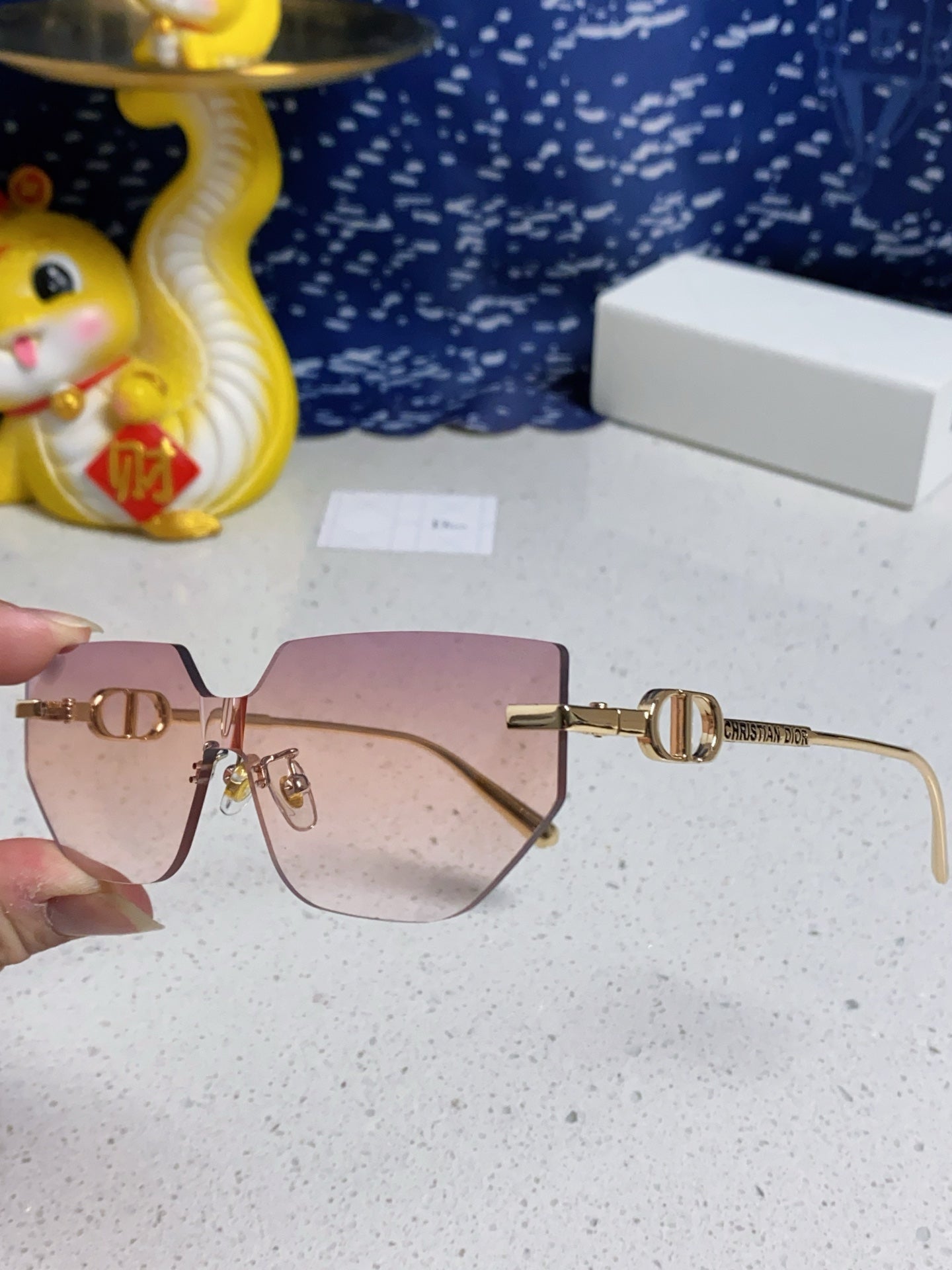 DIOR MONTAIGNE SUNGLASS 563191 IN GOLD METAL PINK SMOKE LENSES