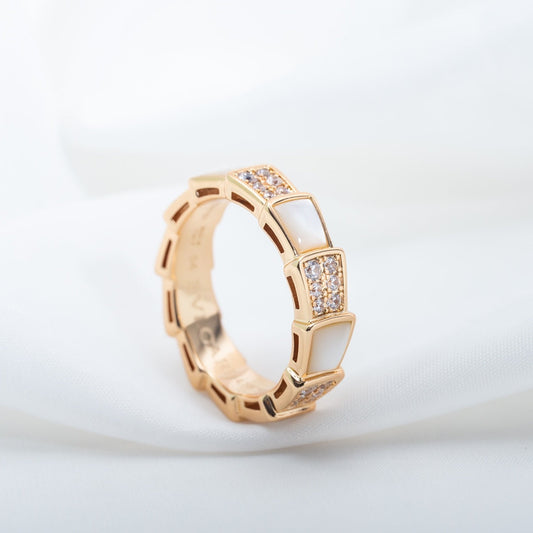 Bvlgari SERPENTI RING PINK GOLD MOP DIAMOND PAVED 4MM