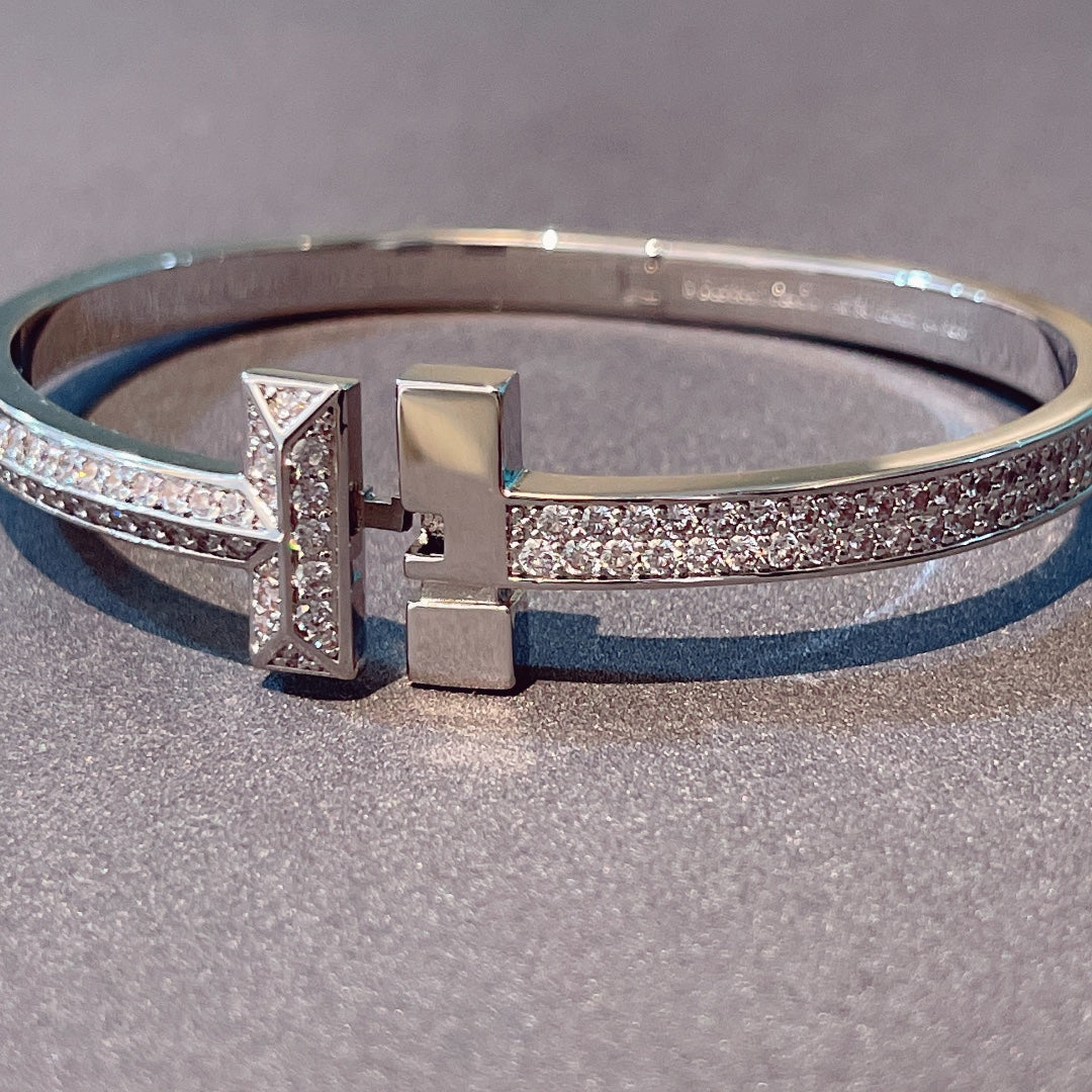 TIFFANY T1 WIDE HINGED BANGLE DIAMOND PAVED BRACELET