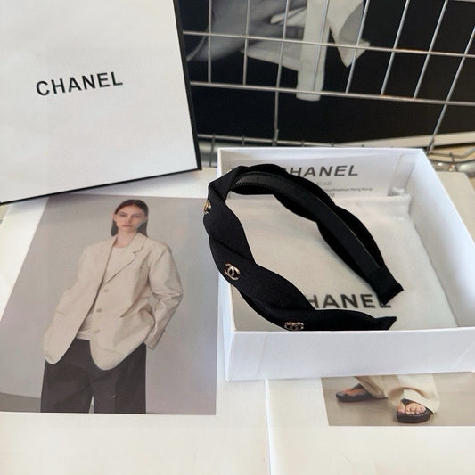 CHANEL BLACK FABRIC HAIRBAND 432852