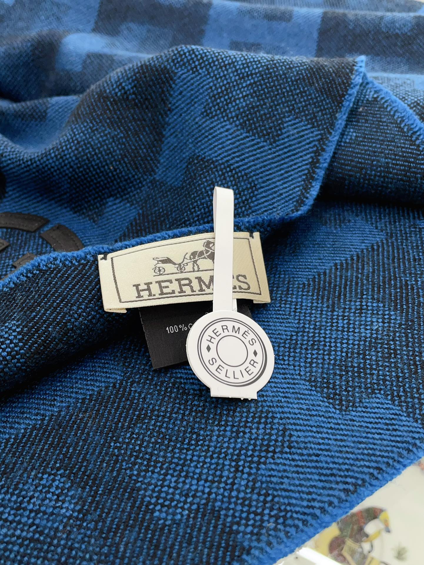HERMES SCARF 200 CM IN COBALT BLUE MONOGRAM CASERE