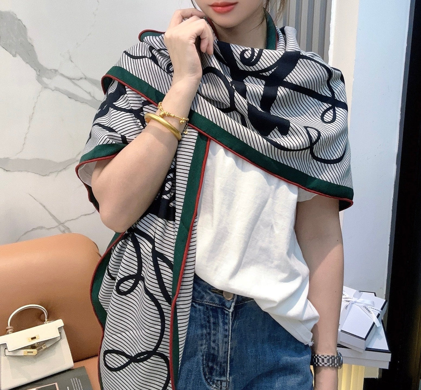 HERMES HERMES 25S SCARF 140 IN CASERE SILK 854530