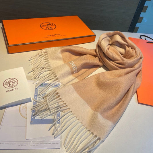 HERMES SCARF 180 CM IN CAMEL BEIGE MIX WHITE CASERE 366048