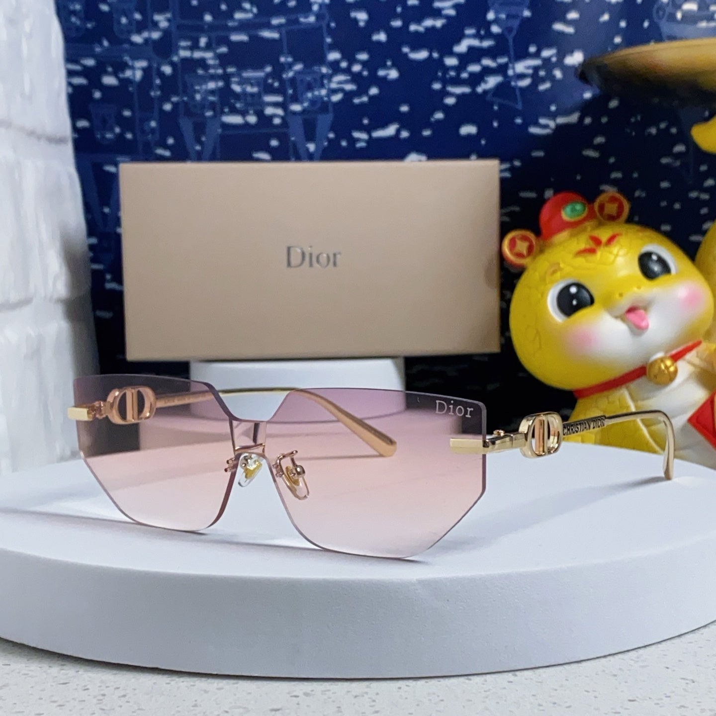DIOR MONTAIGNE SUNGLASS 563191 IN GOLD METAL PINK SMOKE LENSES