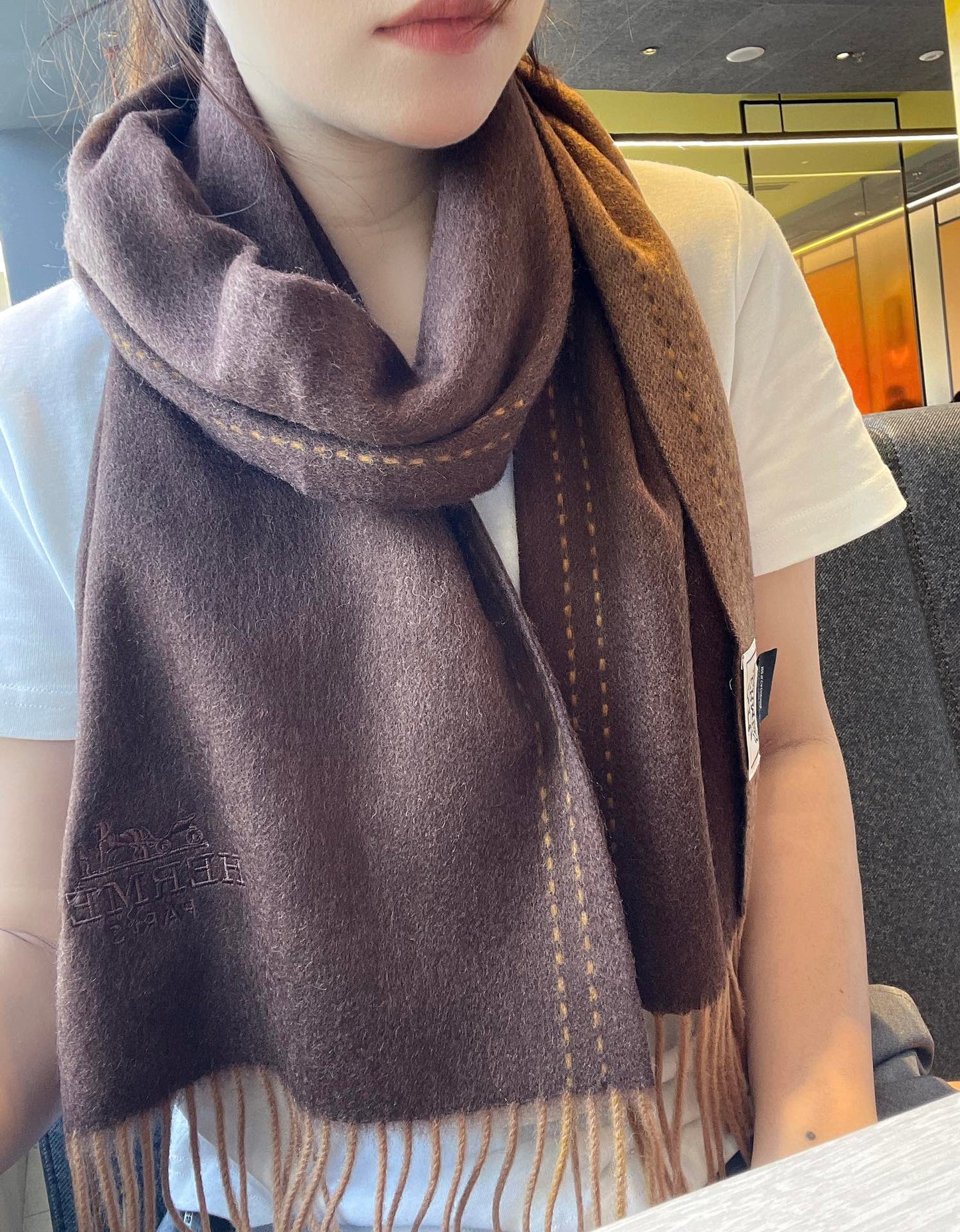 HERMES SCARF 180CM CHOCOLATE BROWN CASERE