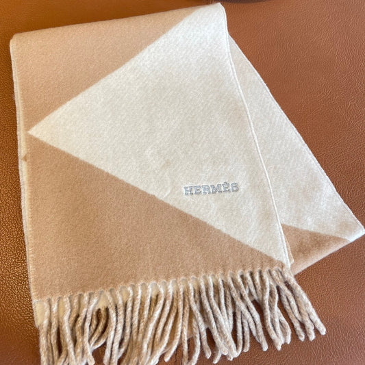 HERMES SCARF 150 CM IN LIGHT BROWN MIX WHITE CASERE